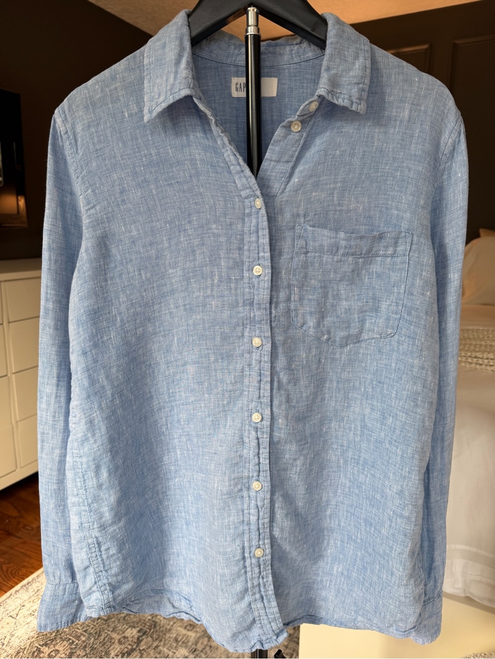 Gap 100% Linen Button Down Shirt XS Light Blue Long Sleeve